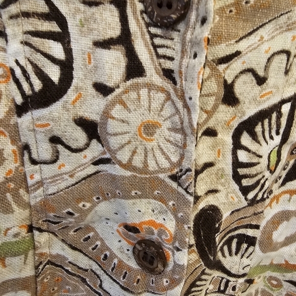 Chico's Size 3 100% Linen Paisley Tan Ocean Blazer - Picture 7 of 10